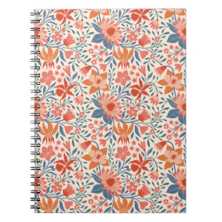 Coral & Teal Garden Blooms on Soft Beige Notebook
