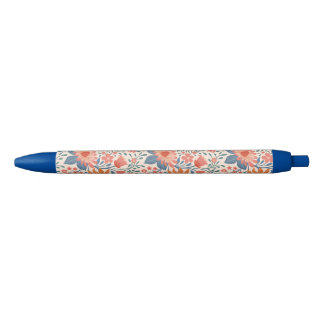 Coral & Teal Garden Blooms on Soft Beige Pen