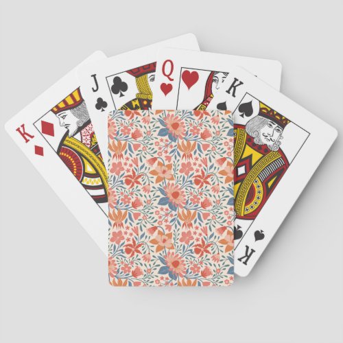 Coral & Teal Garden Blooms on Soft Beige  Poker Cards