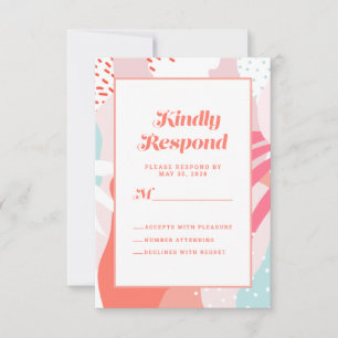 Coral Teal Geometric Artistic Modern Abstract RSVP Card