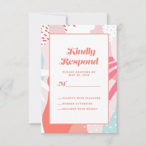 Coral Teal Geometric Artistic   Modern Abstract RSVP Card