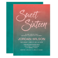 Coral & Teal Gradient Sweet 16 Birthday Invitation