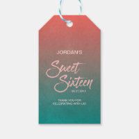 Coral & Teal Gradient Sweet 16 Birthday Thank You Gift Tags