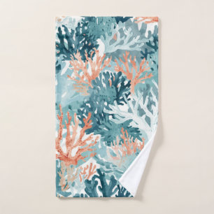 Coral Teal Green Orange Beachy Bath Towel Set