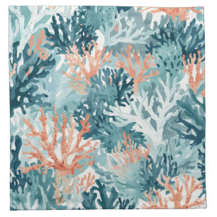 Coral Teal Green Orange Beachy Cloth Napkin