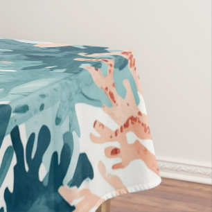 Coral Teal Green Orange Beachy Tablecloth