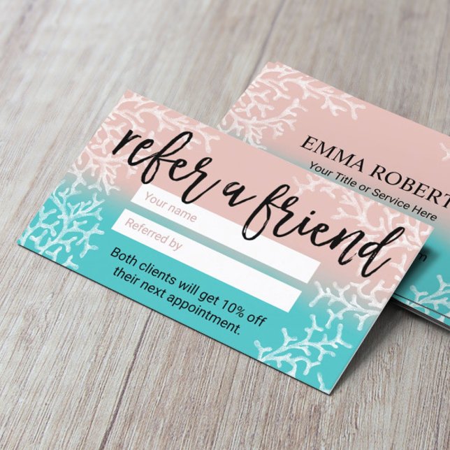 Coral & Teal Makeup Hair Beauty Salon Spa Referral Card (Creator Uploaded)