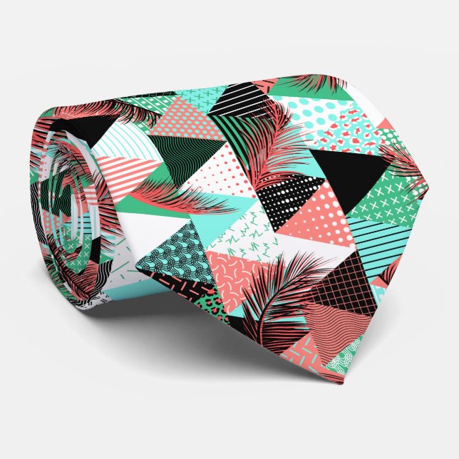 Coral Teal Memphis Style Neck Tie (Rolled)