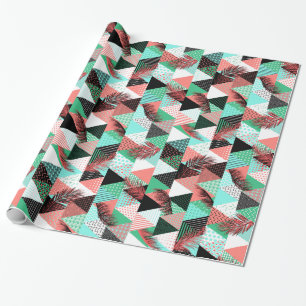 Coral Teal Memphis Style Triangles Wrapping Paper