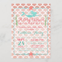 Coral & Teal Mermaid Baby Shower Invitation