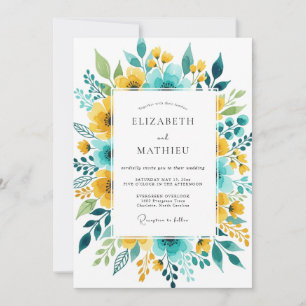 Coral Teal Mesmerizing Spring Wedding Invitation