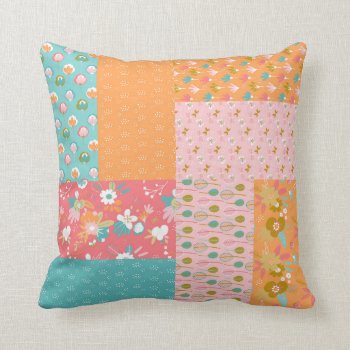 Coral Teal Orange And Pink Floral Quilt Throw Pillow by designs4you at Zazzle