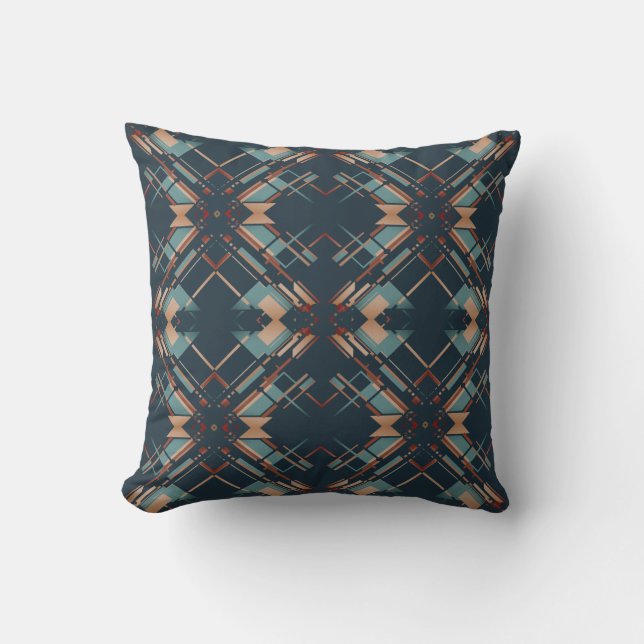 Coral Teal Rust Navy Southwest Look Large Mosaics Throw Pillow (Front)