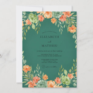 Coral Teal Succulent Eucalyptus Wedding Invitation