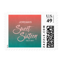 Coral & Teal Sweet Sixteen Birthday Postage