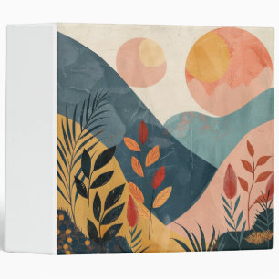 Coral Teal Twin Suns Boho Mountain Landscape 3 Ring Binder