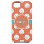 Coral Teal White Clamshells Seashells Monogram
