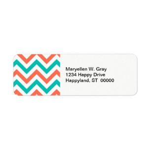 Coral, Teal, White Large Chevron ZigZag Pattern Label