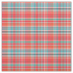 Coral, Teal, White Preppy Madras Style Plaid Sz3#1 Fabric