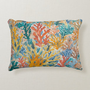 Coral Teal Yellow Orange Beachy Accent Pillow