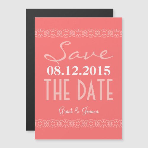 Coral Text Save The Date Magnetic Wedding Invites