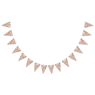 Coral textile design featuring intricate golden pa bunting flags