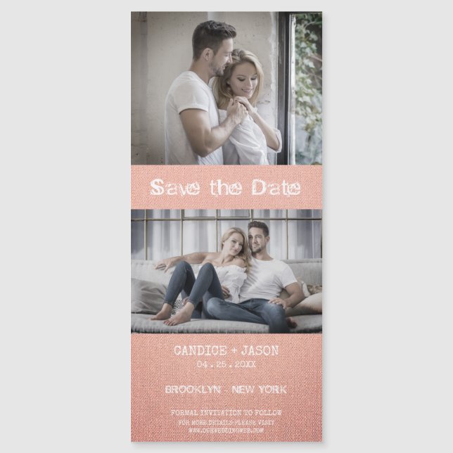 Coral Textile Texture Engaged Romantic Couple (Front)
