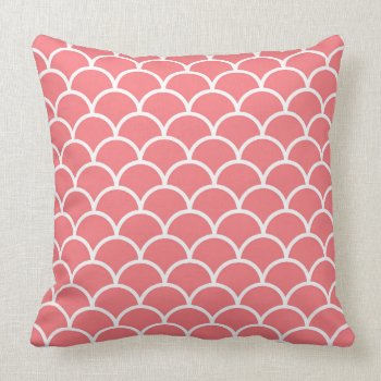 Coral Throw Pillow With White Scallops by Home_Suite_Home at Zazzle