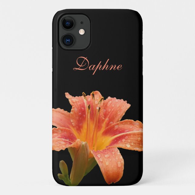Coral Tiger Lily On Black *Personalize* Case-Mate iPhone Case (Back)