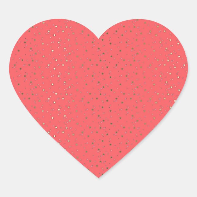 Coral Tiny Golden Stars Heart Sticker (Front)
