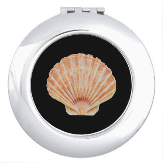 Coral Toned Scallop Shell Black Compact Mirror
