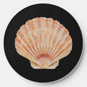 Coral Toned Scallop Shell Black Wireless Charger