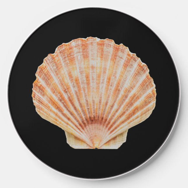 Coral Toned Scallop Shell Black Wireless Charger (Front)