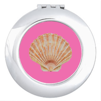Coral Toned Scallop Shell Hot Pink Compact Mirror