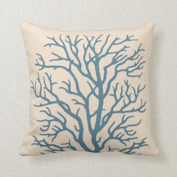 Coral Tree In Beach Teal Throw Pillow by AnyTownArt at Zazzle