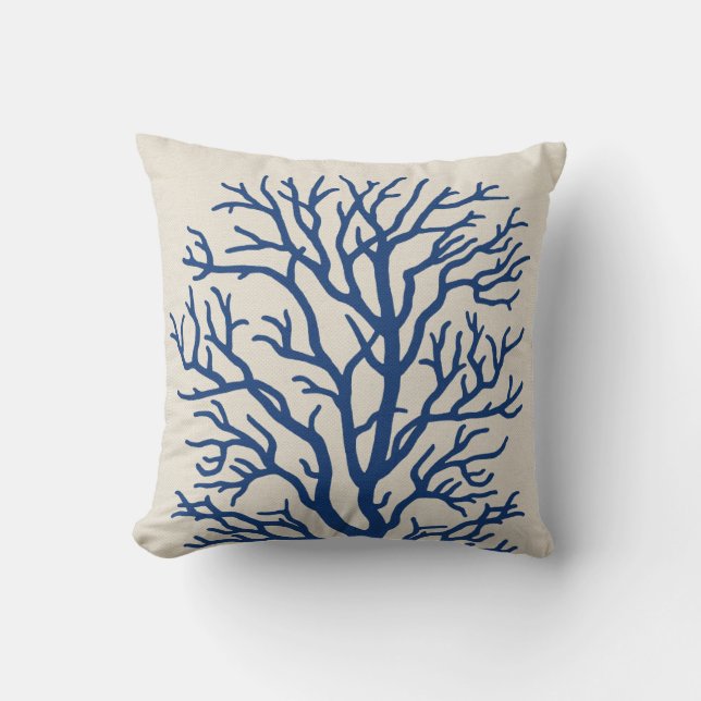 Coral Tree in Royal Blue Throw Pillow (Front)