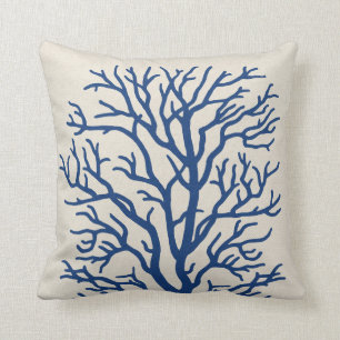 Coral Tree in Royal Blue Throw Pillow