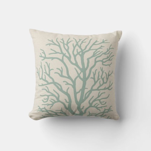 Coral Tree in Seafoam Green Throw Pillow