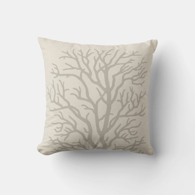 Coral Tree in Taupe Grey Throw Pillow (Front)