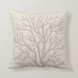Coral Tree in Taupe Grey Throw Pillow