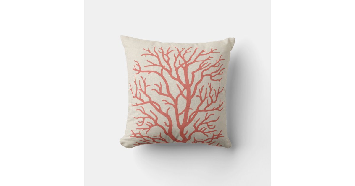 Coral Tree Nautical in Coral Pink Throw Pillow Zazzle