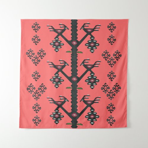 Coral Tribal Ethnic Boho Oriental Kilim Love Birds Tapestry