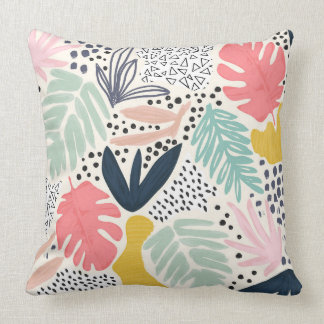 Coral Tropical Collage Abstract pattern Throw Pillow