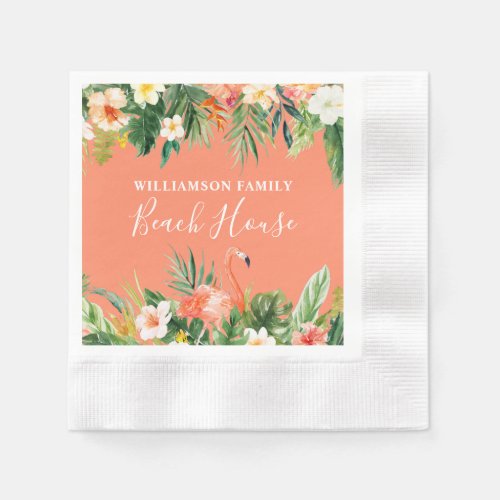 Coral Tropical Floral Beach House Cocktail Napkins