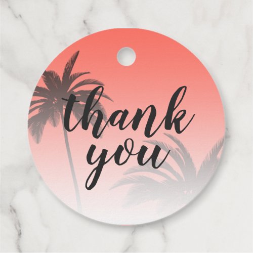 Coral Tropical Palm Tree Beach Thank You Wedding Favor Tags