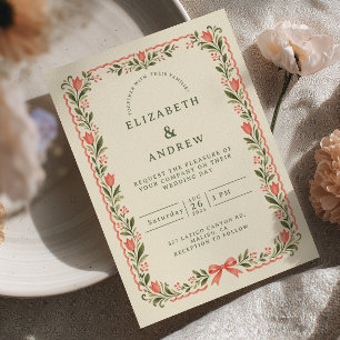 Coral Tulip Bow Preppy Wedding Invitation