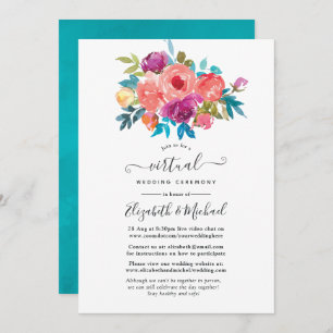 Coral, Turquoise and Purple Floral Virtual Wedding Invitation