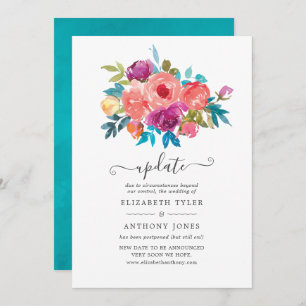 Coral, Turquoise and Purple Floral Wedding Update Invitation