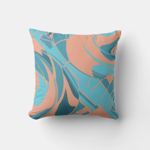 Coral Turquoise Aqua Flowing Floral Art Mosaics  Throw Pillow