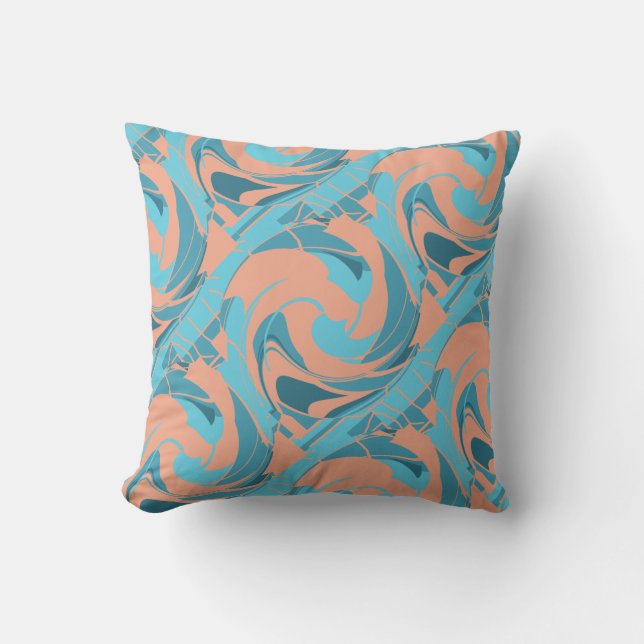 Coral Turquoise Aqua Slanted Swirling Mosaics  Throw Pillow (Front)